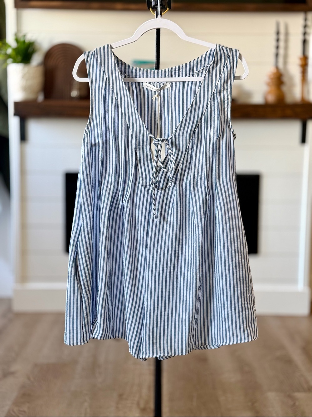 Altar'd State Navy & White Striped Sleeveless Tie-Front Romper